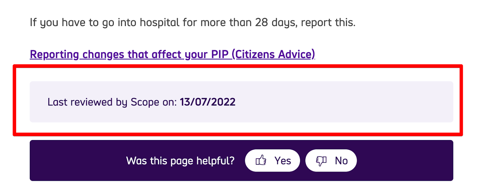 Scope also shows when the page was last reviewed