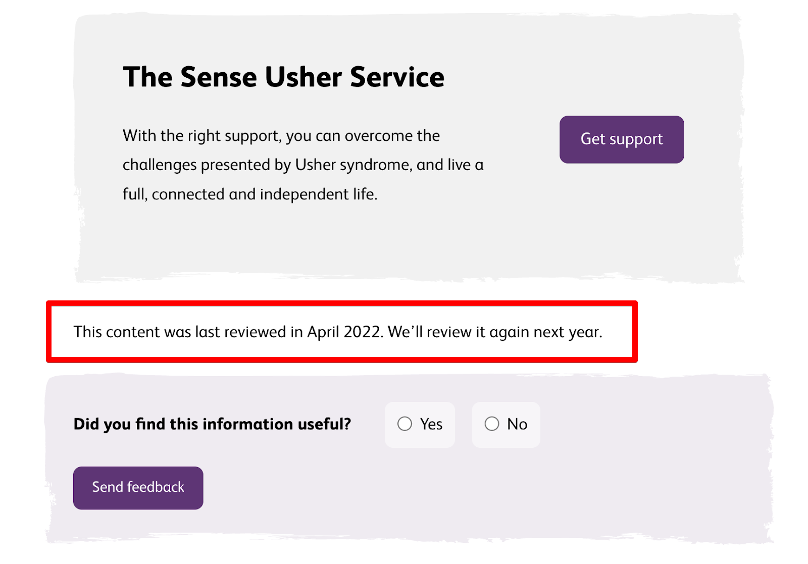 Sense include a ‘last review’ date on their Usher syndrome page