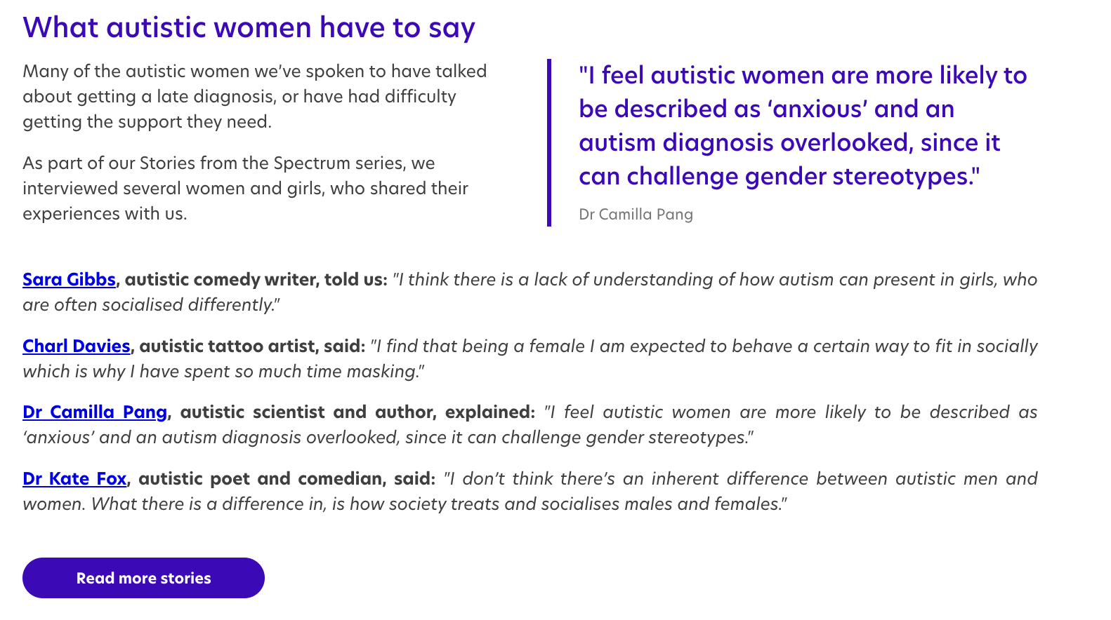 The National Autistic Society’s ‘Autistic women and girls’ page
