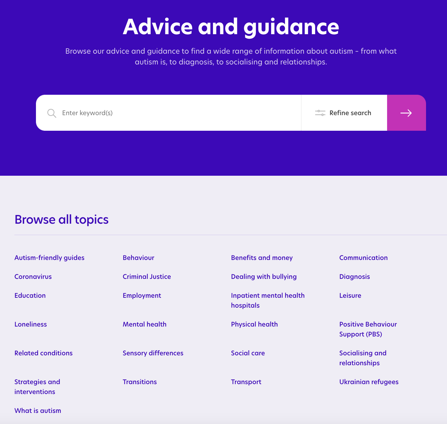 The National Autistic Society's Advice and Guidance section